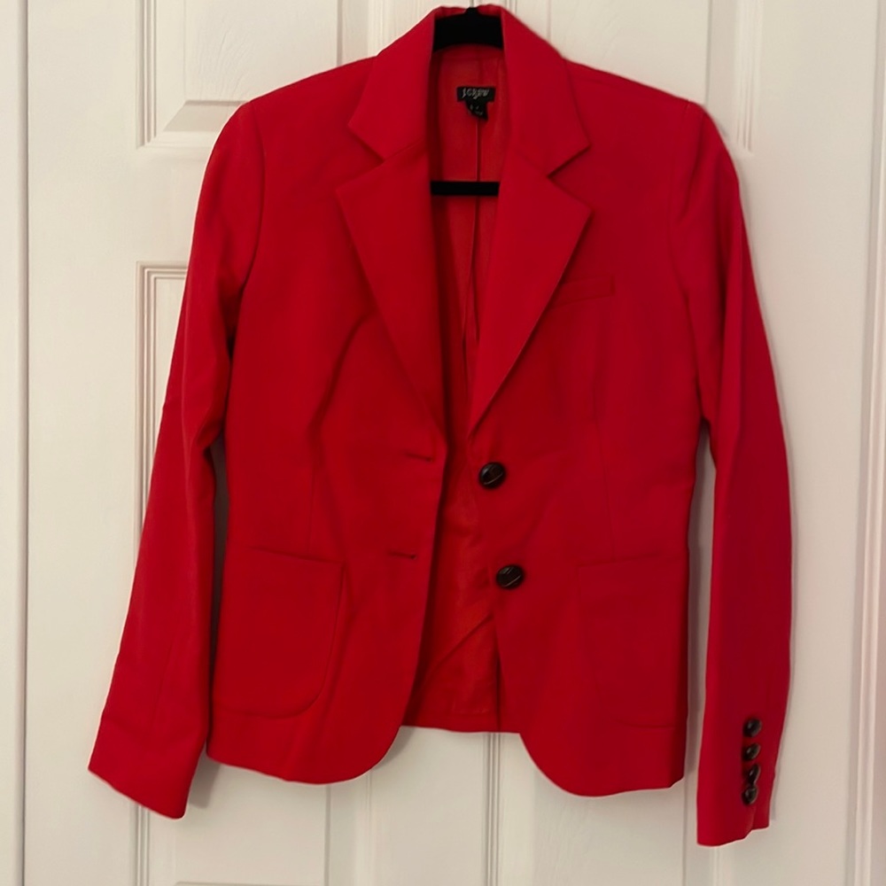 Red JCrew wool blazer Sz 2 no damage but some wear on sleeve buttons